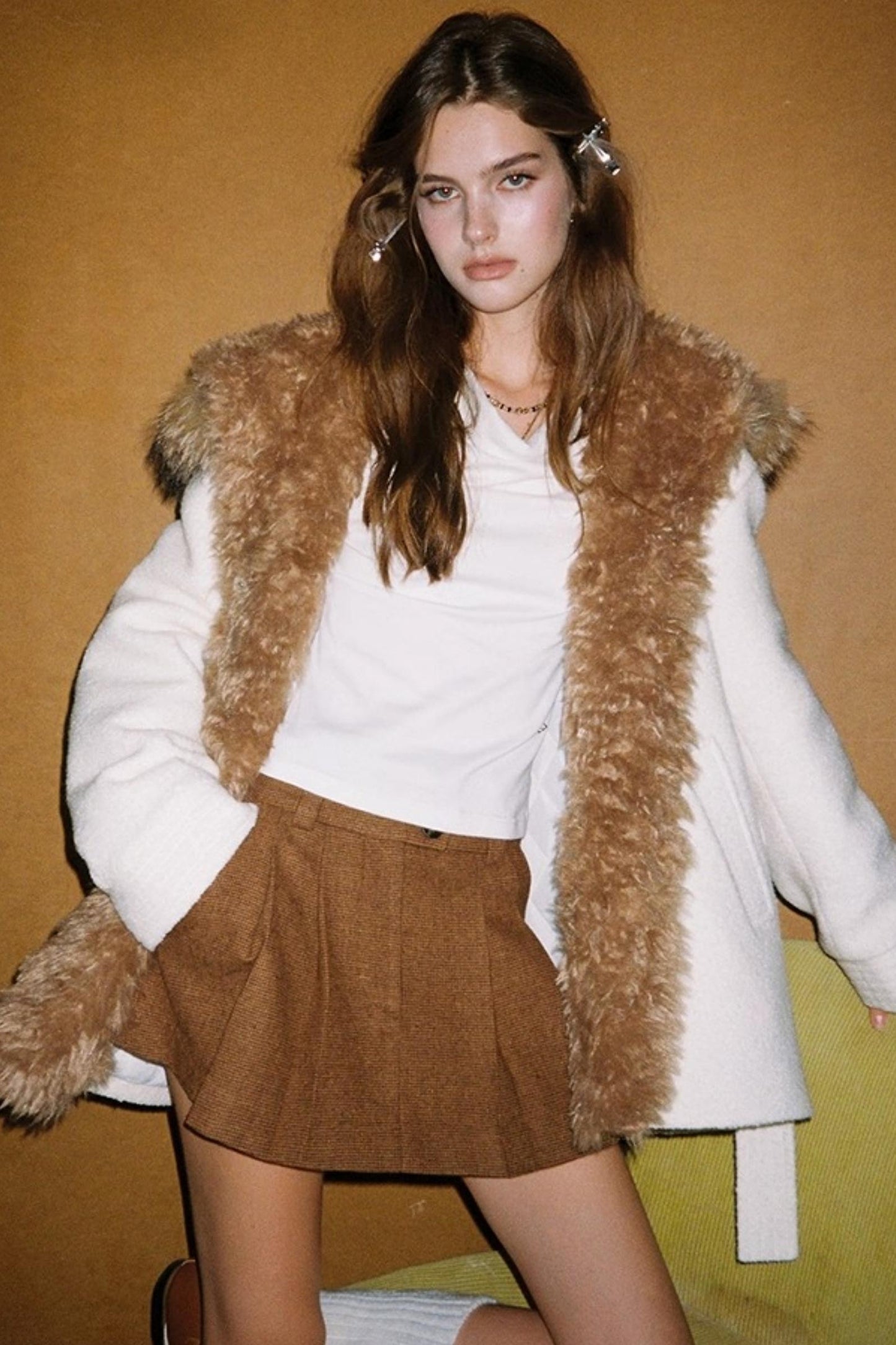 Wide Waist Wool A-Line Skirt