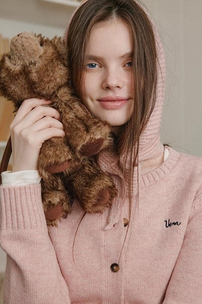 Pink Wool Hooded Cardigan