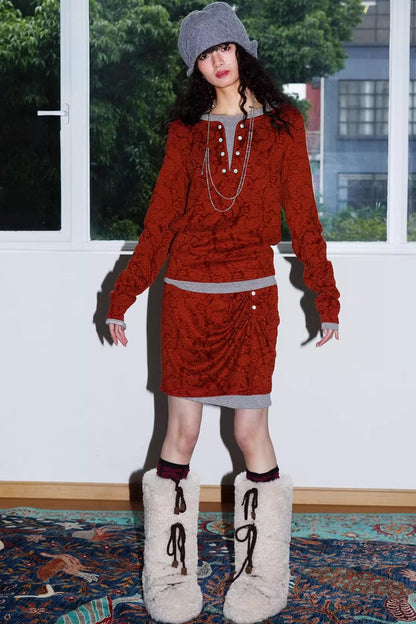 Retro Paisley Sweater Skirt Set-Up