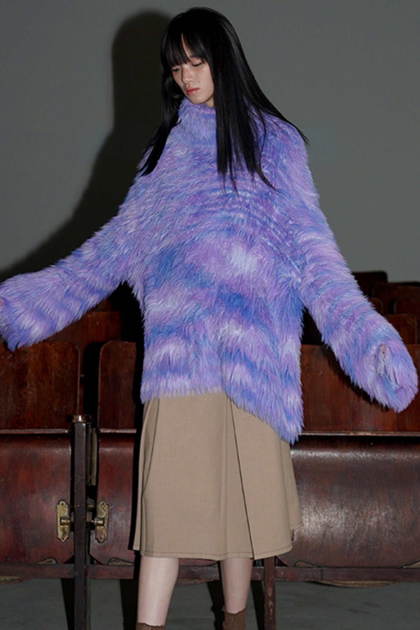 Knitted High-Neck Plush Sweater