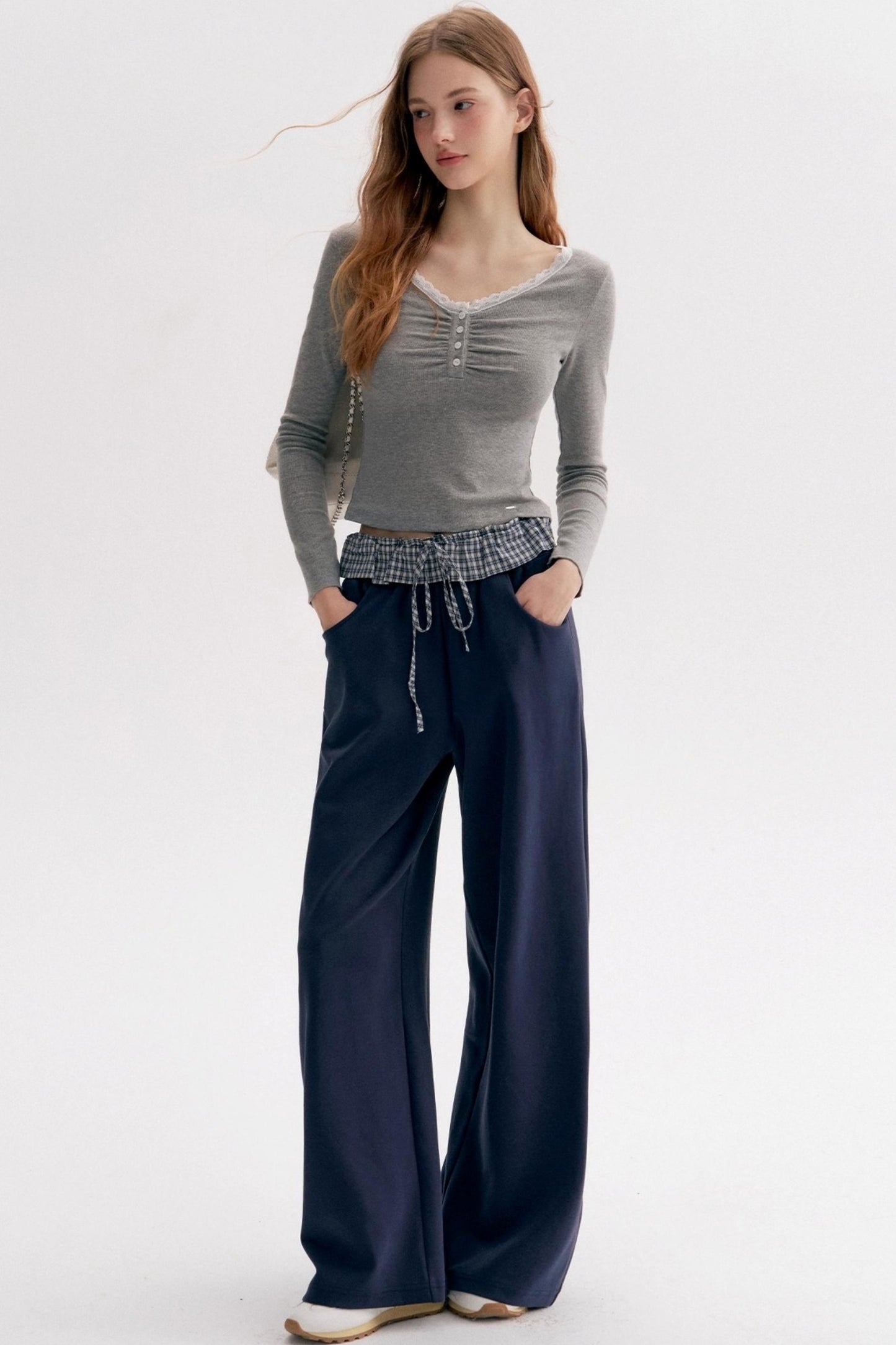 Lazy Contrast Wide-Leg Sweatpants