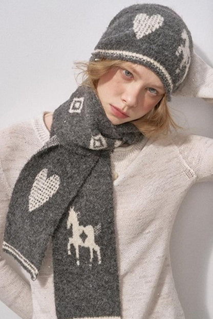 Love Pony Knitted Plush Warm Hat Scarf Set-Up