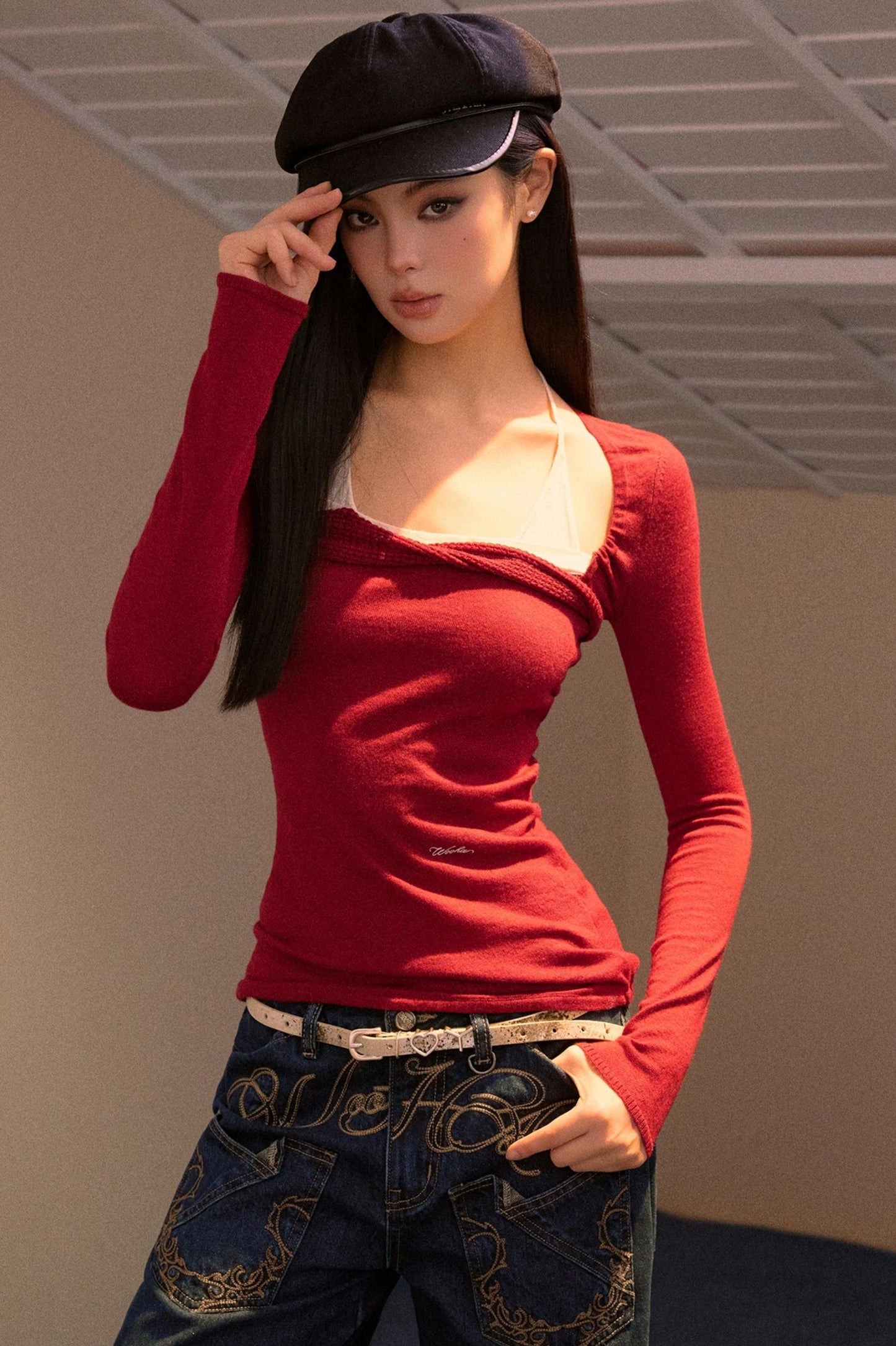 Color-Block Halter Knit Sweater