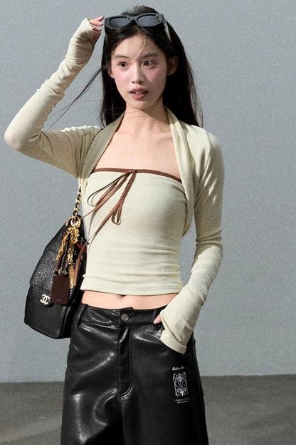 Slim Bandeau Cardigan Two-Piece Set