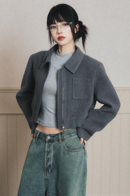 Neat Gray Lapel Short Coat