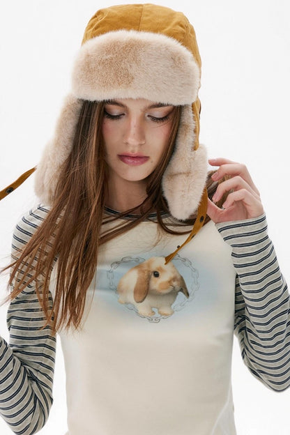 Beige Rabbit Sleeve T-Shirt