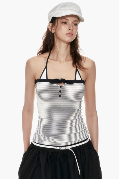 Kontrastfarbenes gestreiftes Vintage Neckholder-Top
