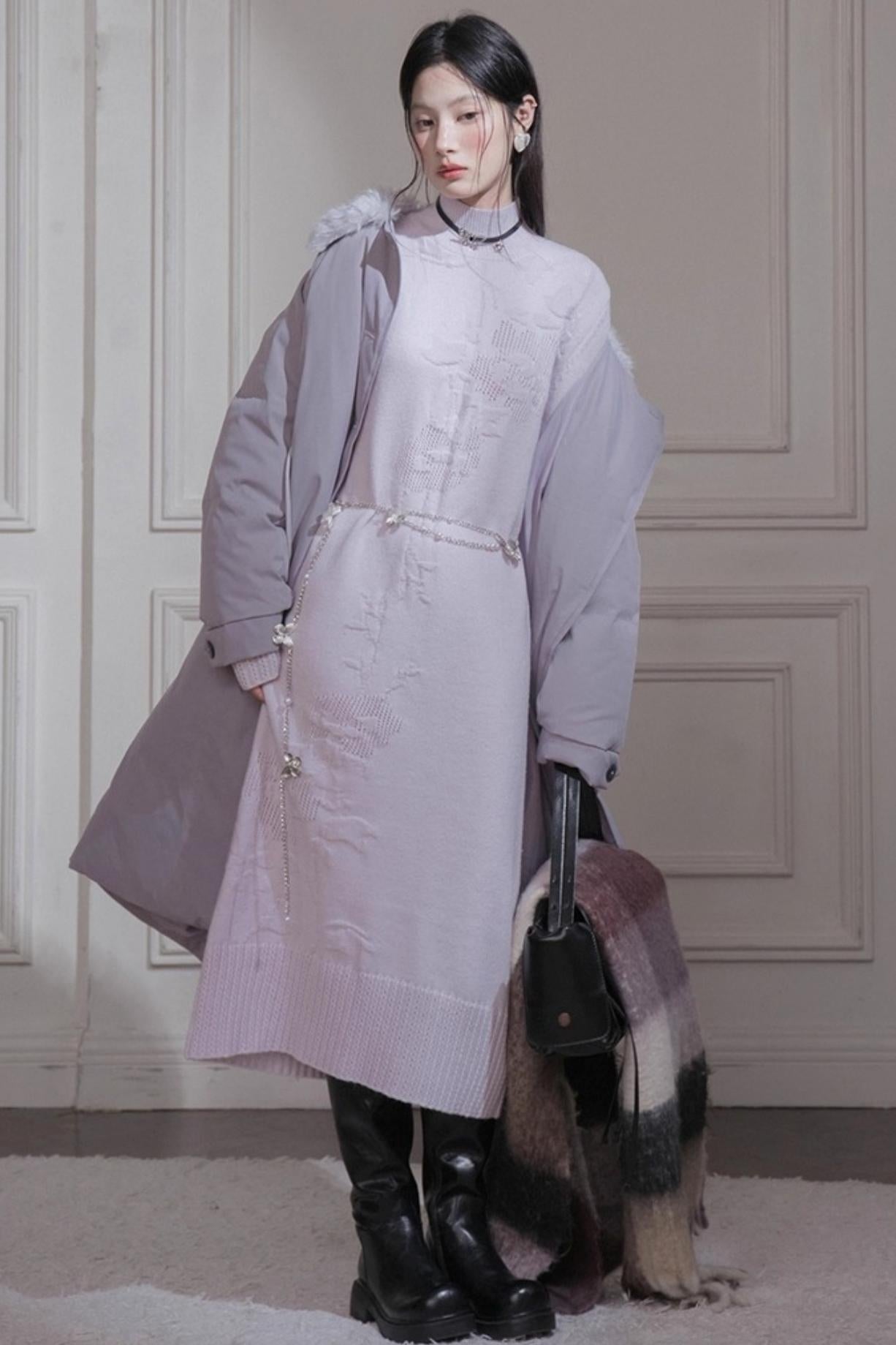 Light Purple Embossed Wool Dress