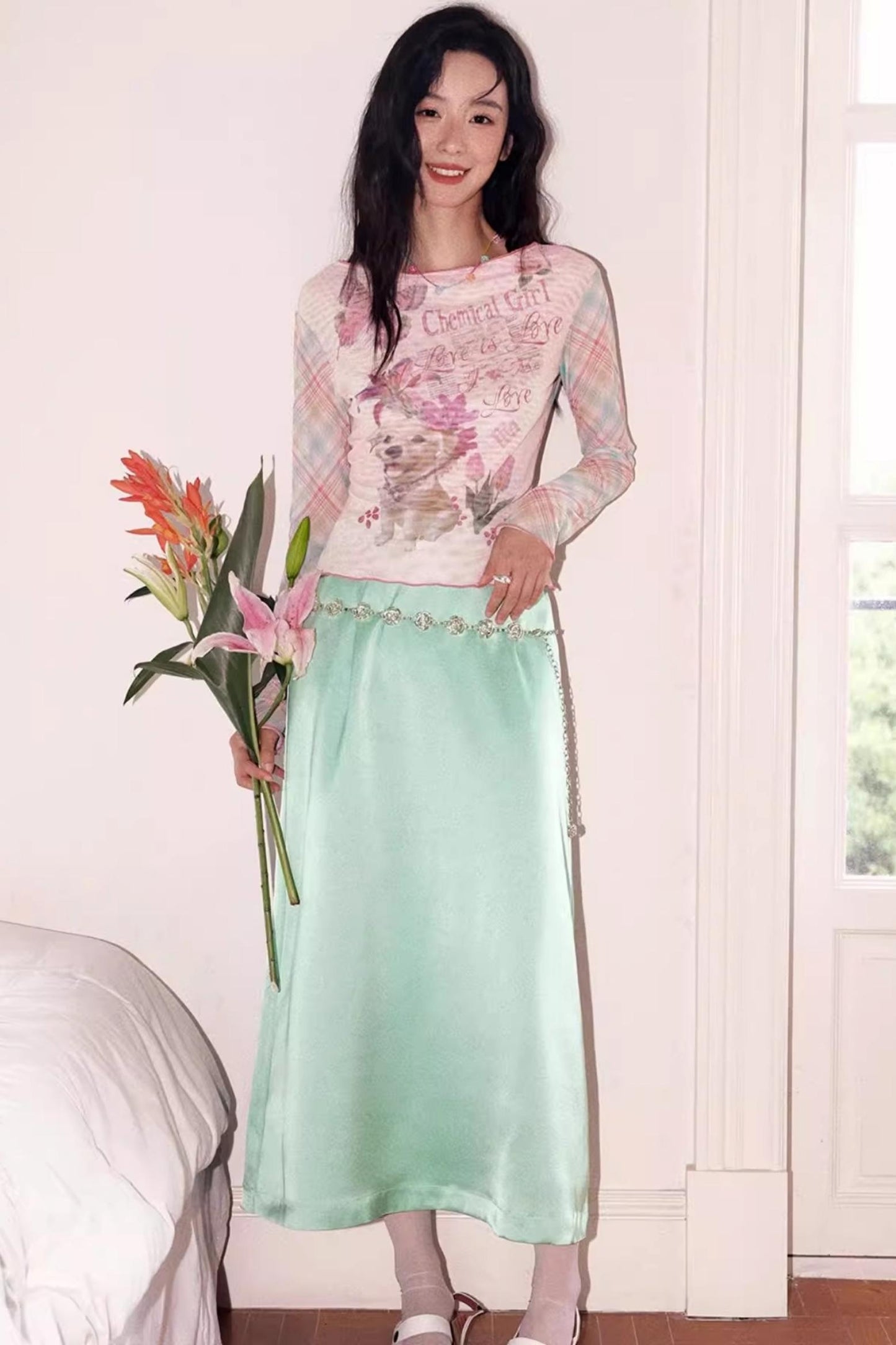 Puppy Pictorial Mesh Top