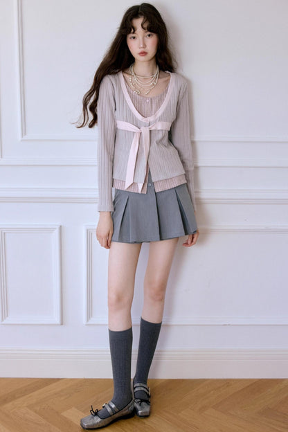 Fake Two-Piece Knitted Shirt Top
