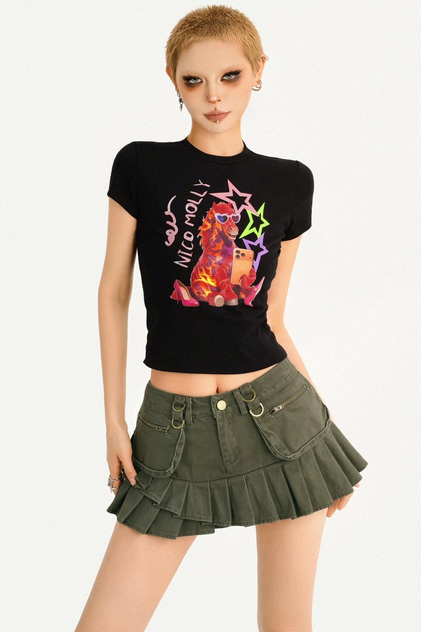 Retro Pleated A-Line Skirt