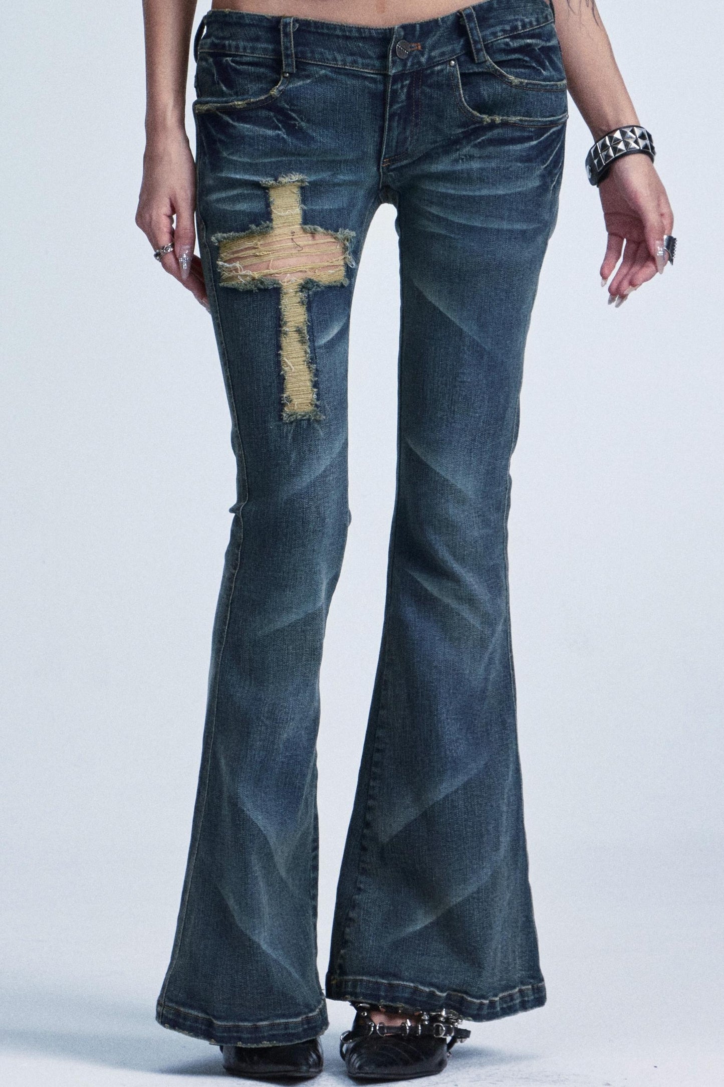 Distressed Flared Denim Pants