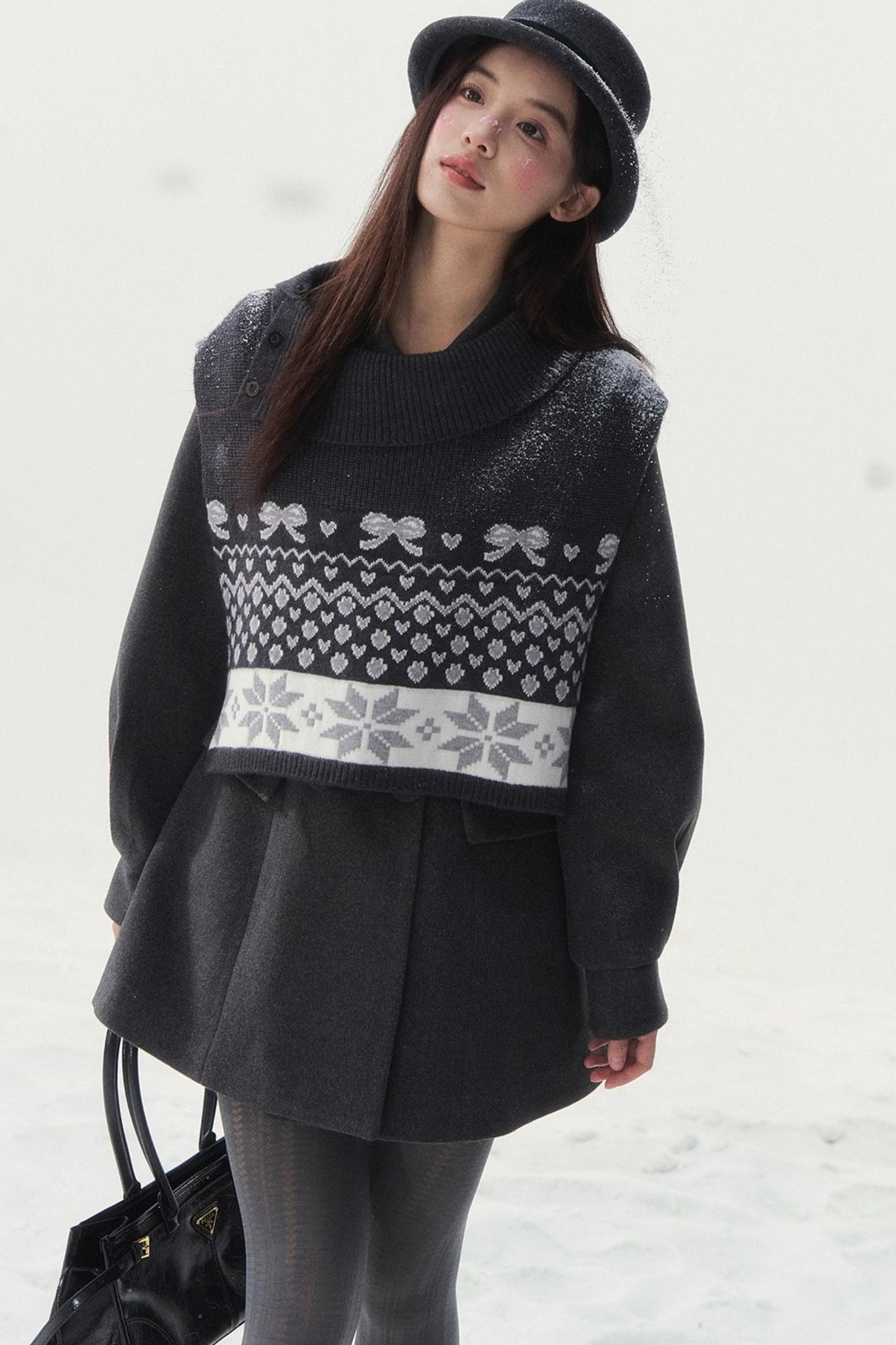 Double-Breasted Fur Collar Coat Set-Up