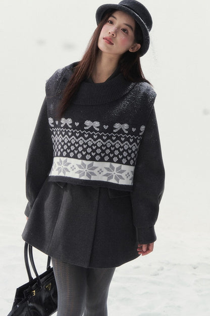 Double-Breasted Fur Collar Coat Set-Up