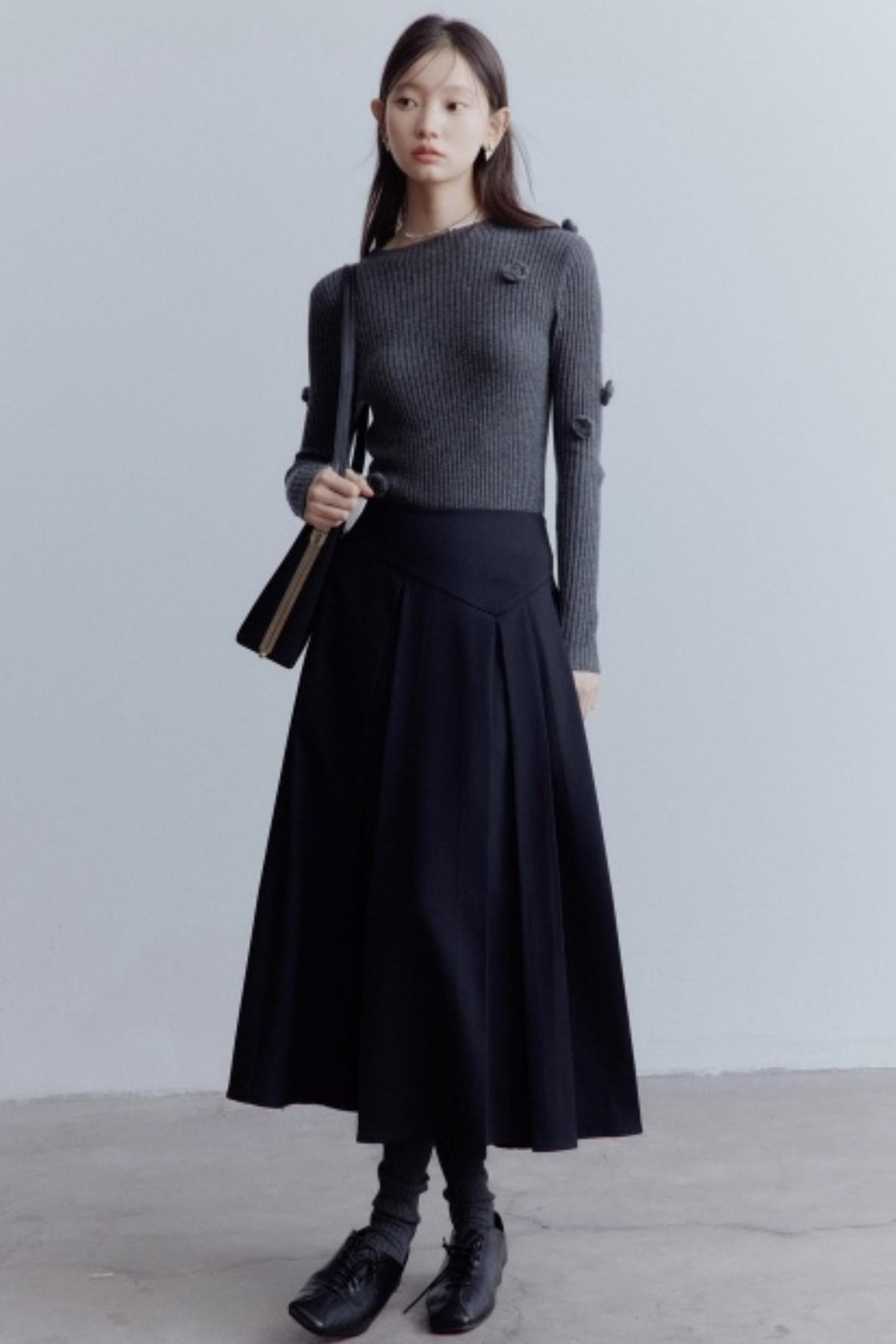 Lime Wool Irregular Pleated Wool Skirt