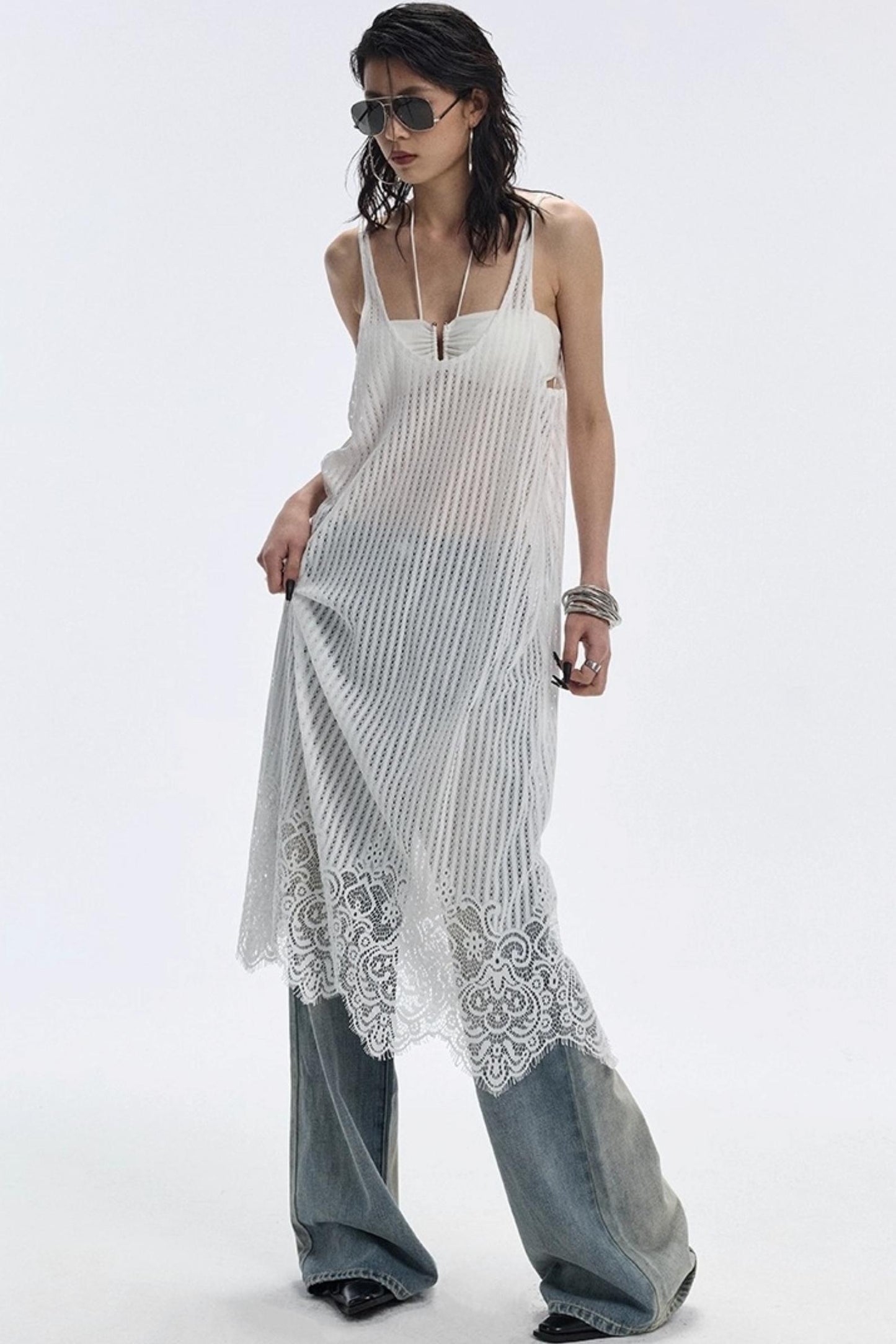 Lace Hem Layered Dress