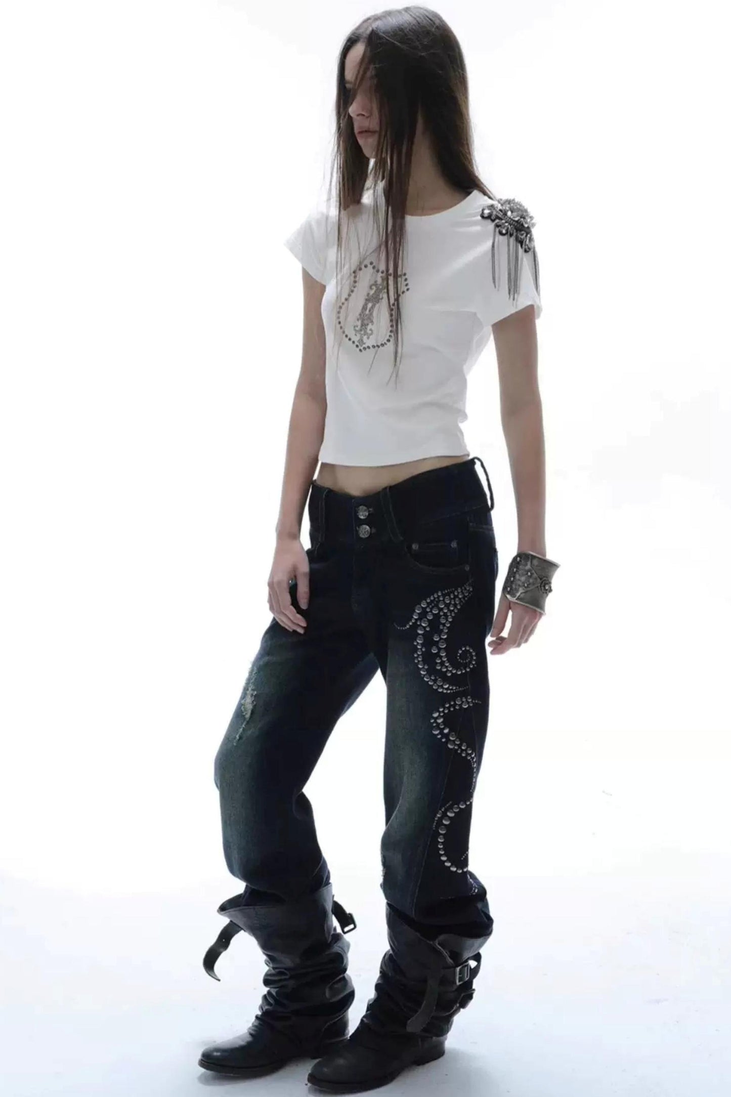 Y2K Rhinestone Cropped T-Shirt