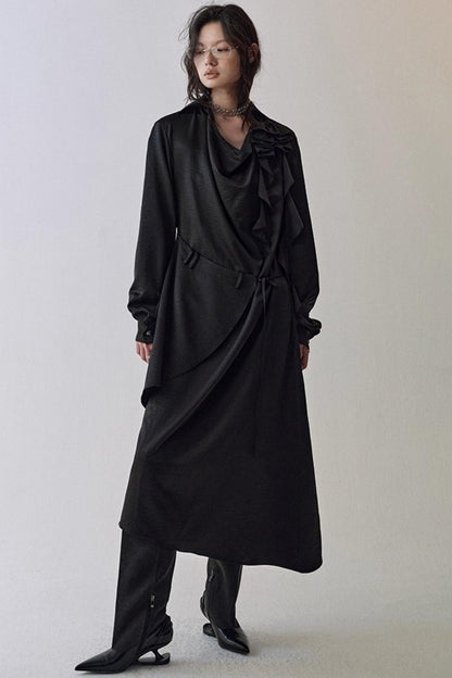 Pleated Swing Collar Waist Dress