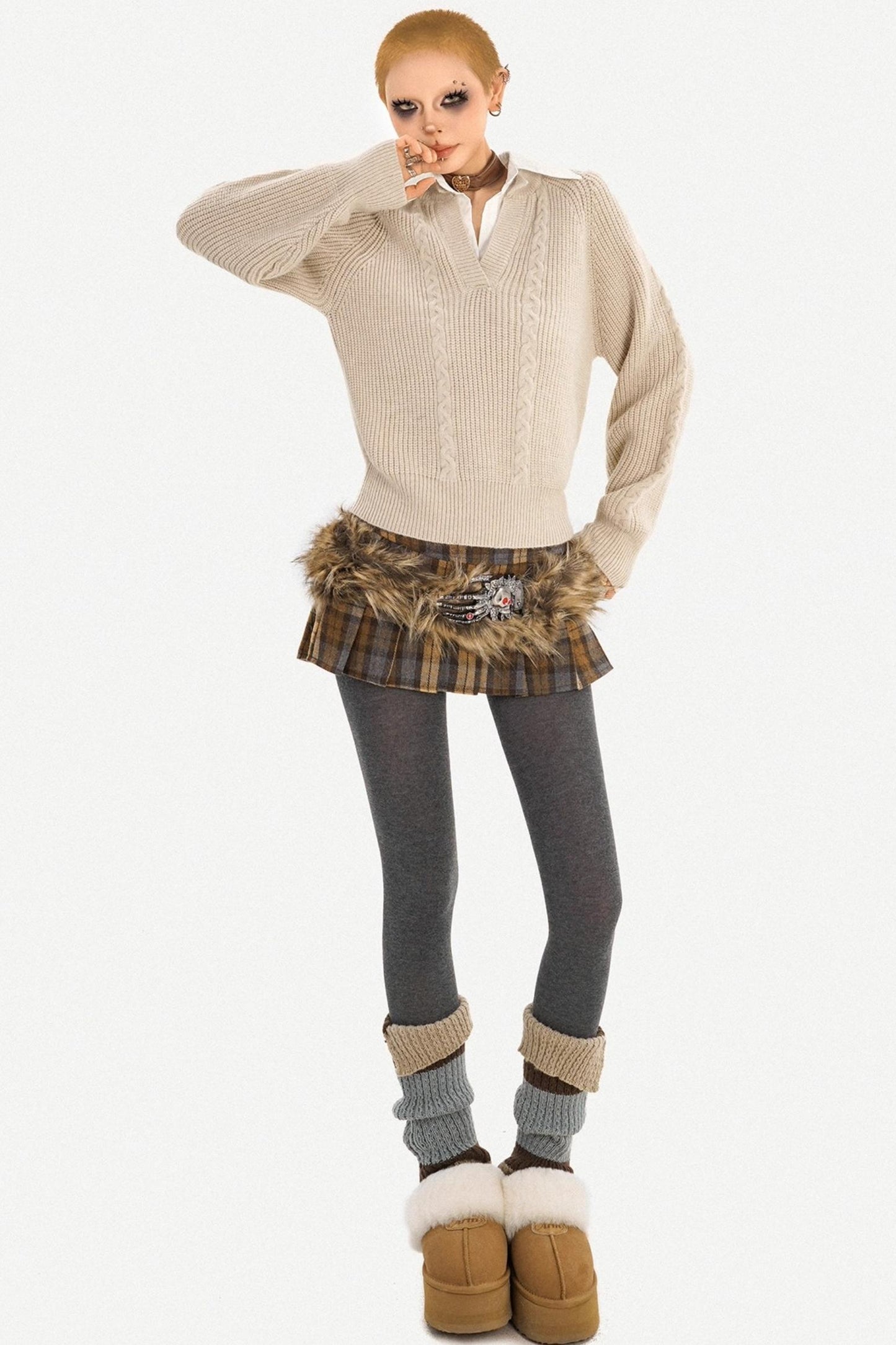 Cable Knit V-Neck Sweater