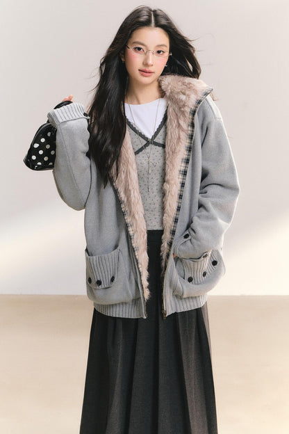 Plaid Patchwork Knit Cardigan