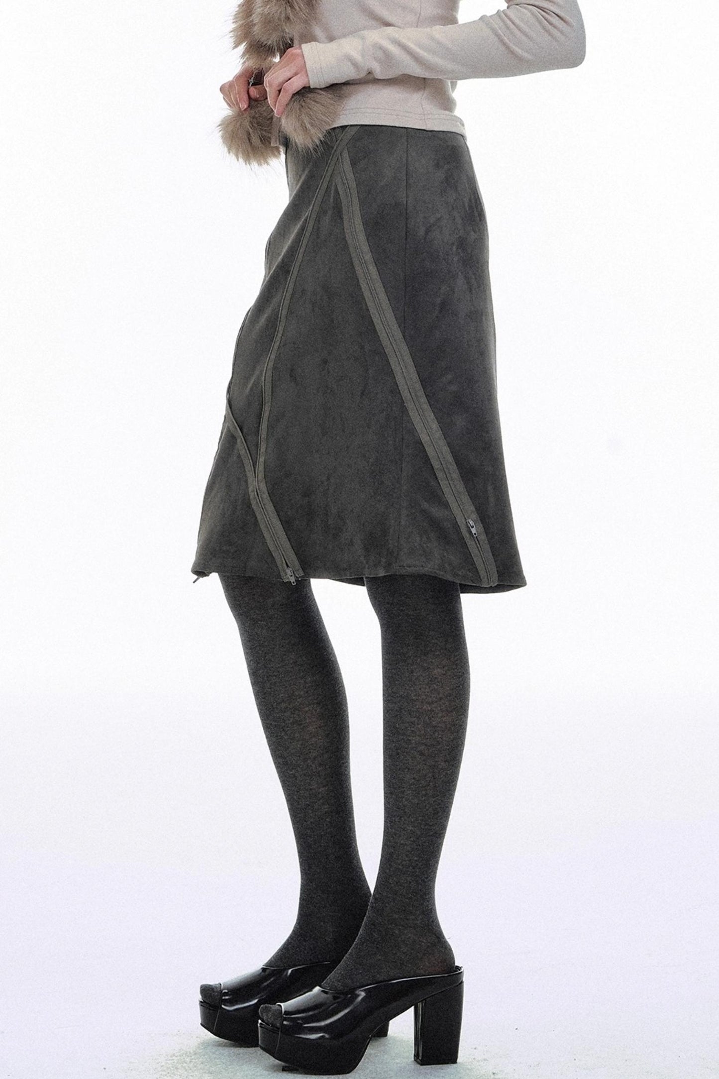 Deconstructed Zipper Leather Skirt