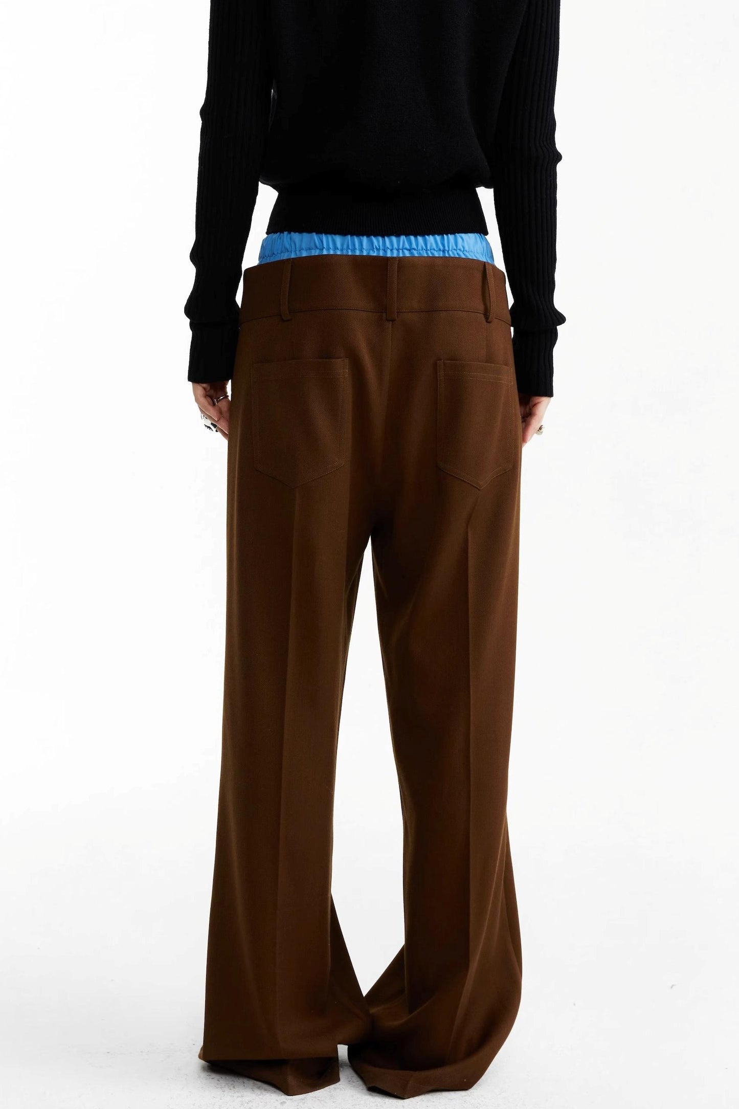 Blue and Brown Contrast Belt Decorative Pants