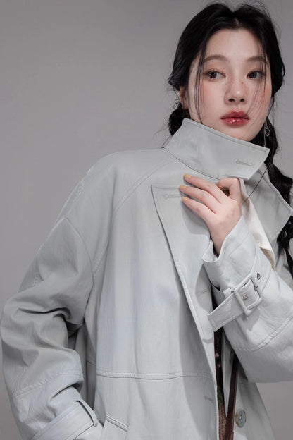 Two Collared Leather Trench Coat