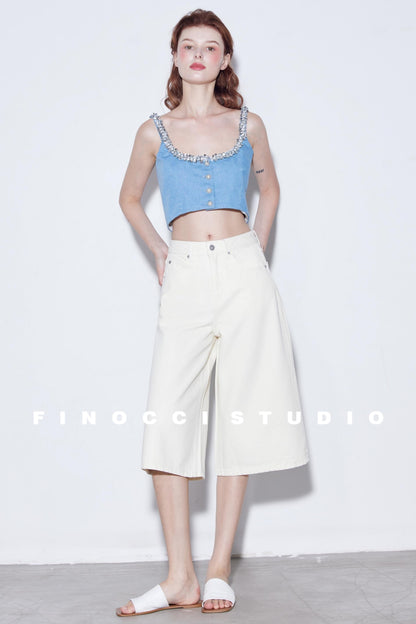 Relaxed Cotton Wide-Leg Denim Shorts