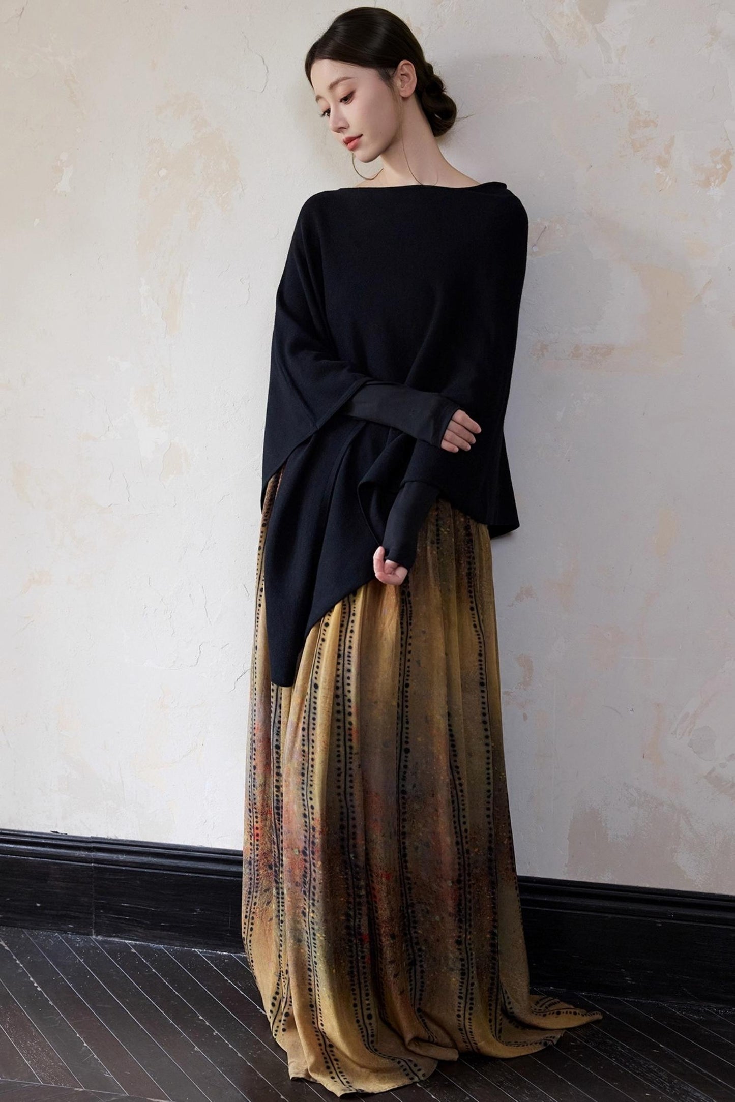 Autumn Black Wool Cloak Cape