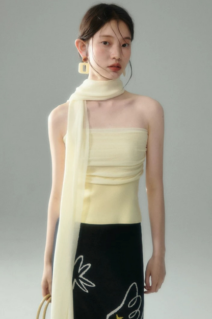 Misty Light Pleated Tulle Blouse Set