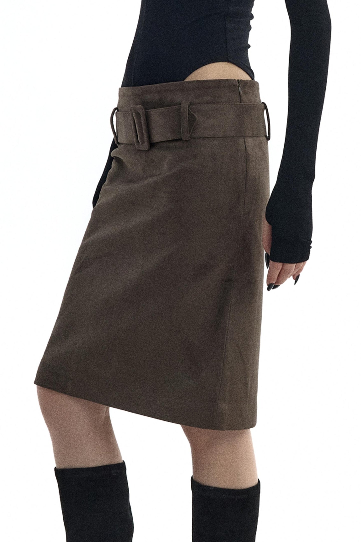 Detachable Belt Suede Skirt