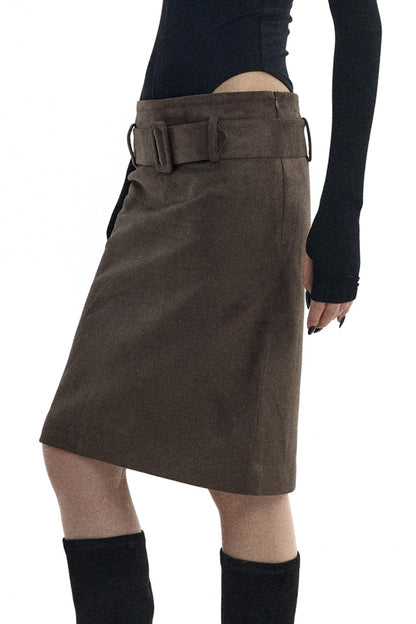 Detachable Belt Suede Skirt
