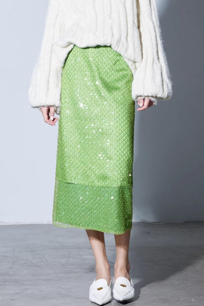 Sparkling Beaded Satin Skirt