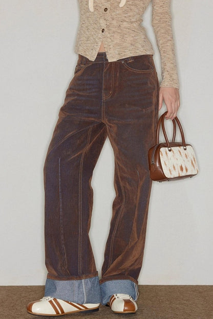 Heavy Washed Vintage Straight Jeans