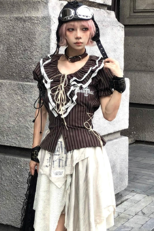 Fungus Edge Puff Sleeve Short Shirt