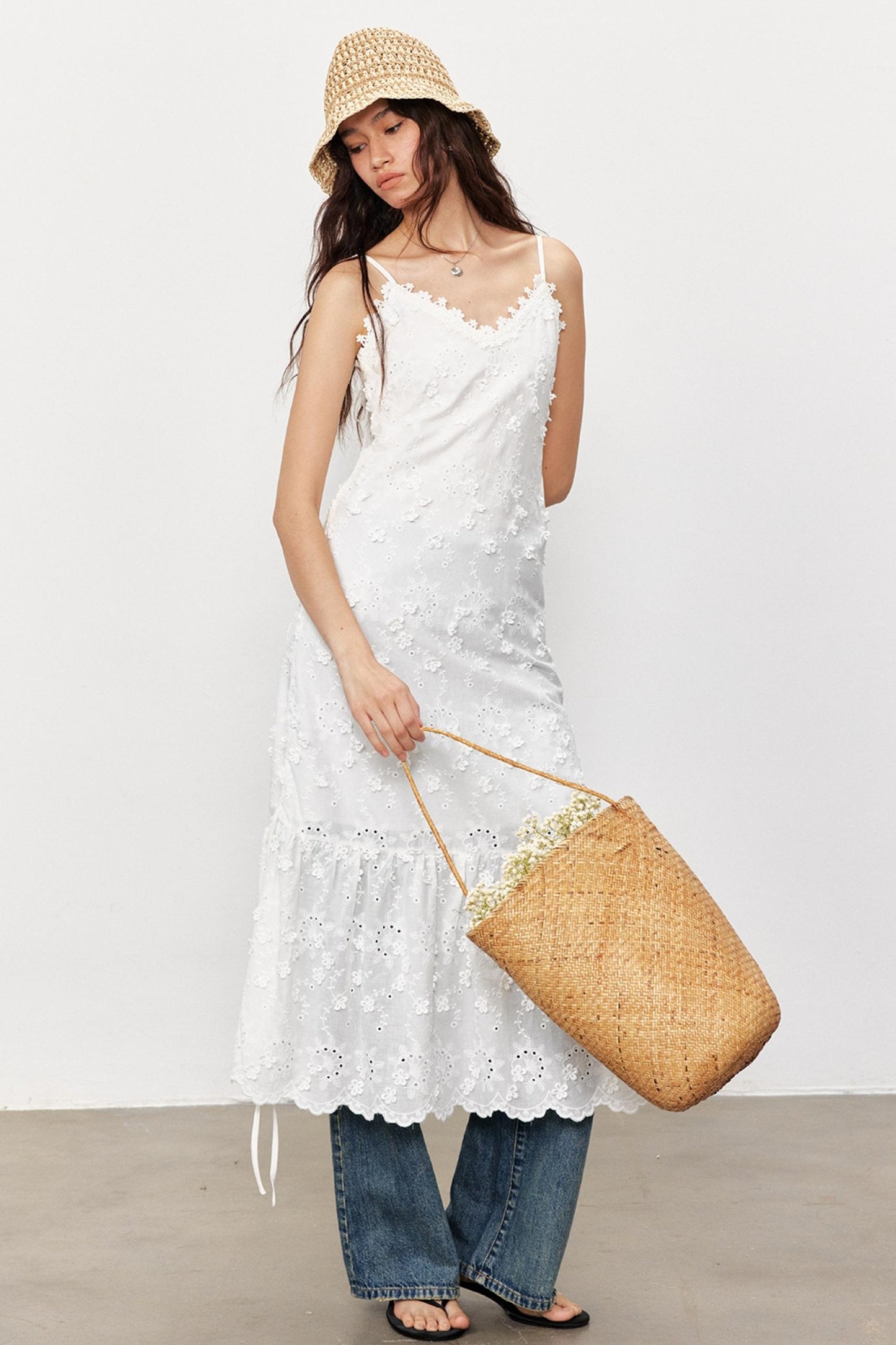 French Floral Lace Waist Slip Dress