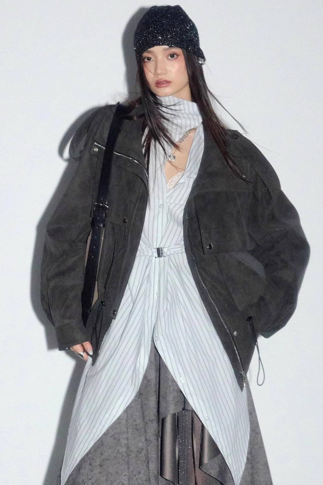 Distressed Matte PU Leather Cargo Jacket