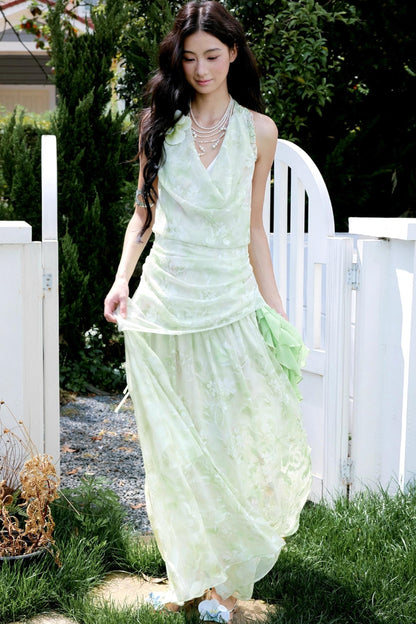 Original Green Chiffon Halterneck Dress