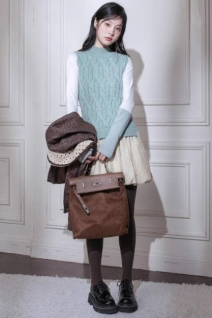 Lake Blue Wool Patchwork Dress