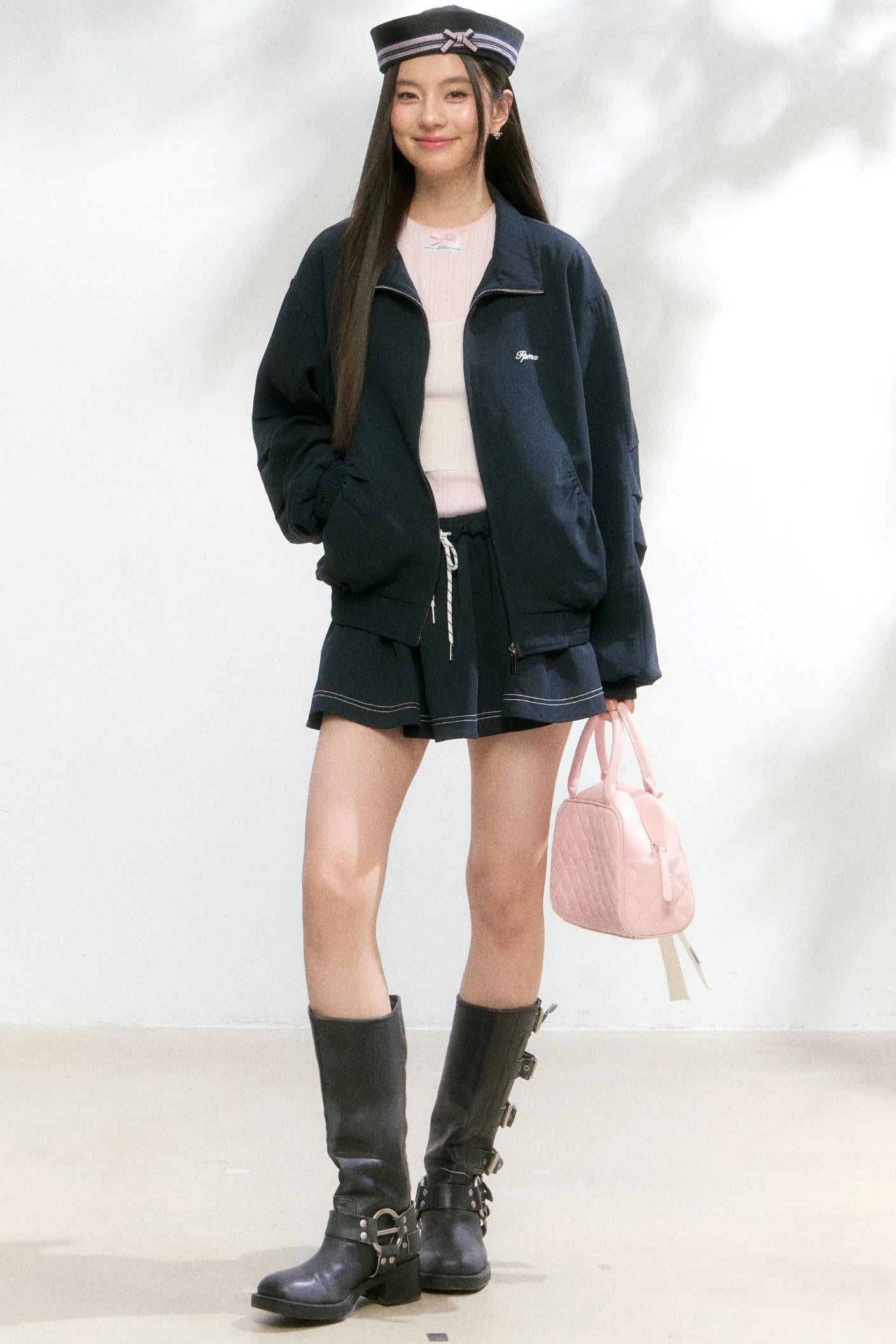 Shirred Zip Contrast Culottes Two-Piece Set-Up