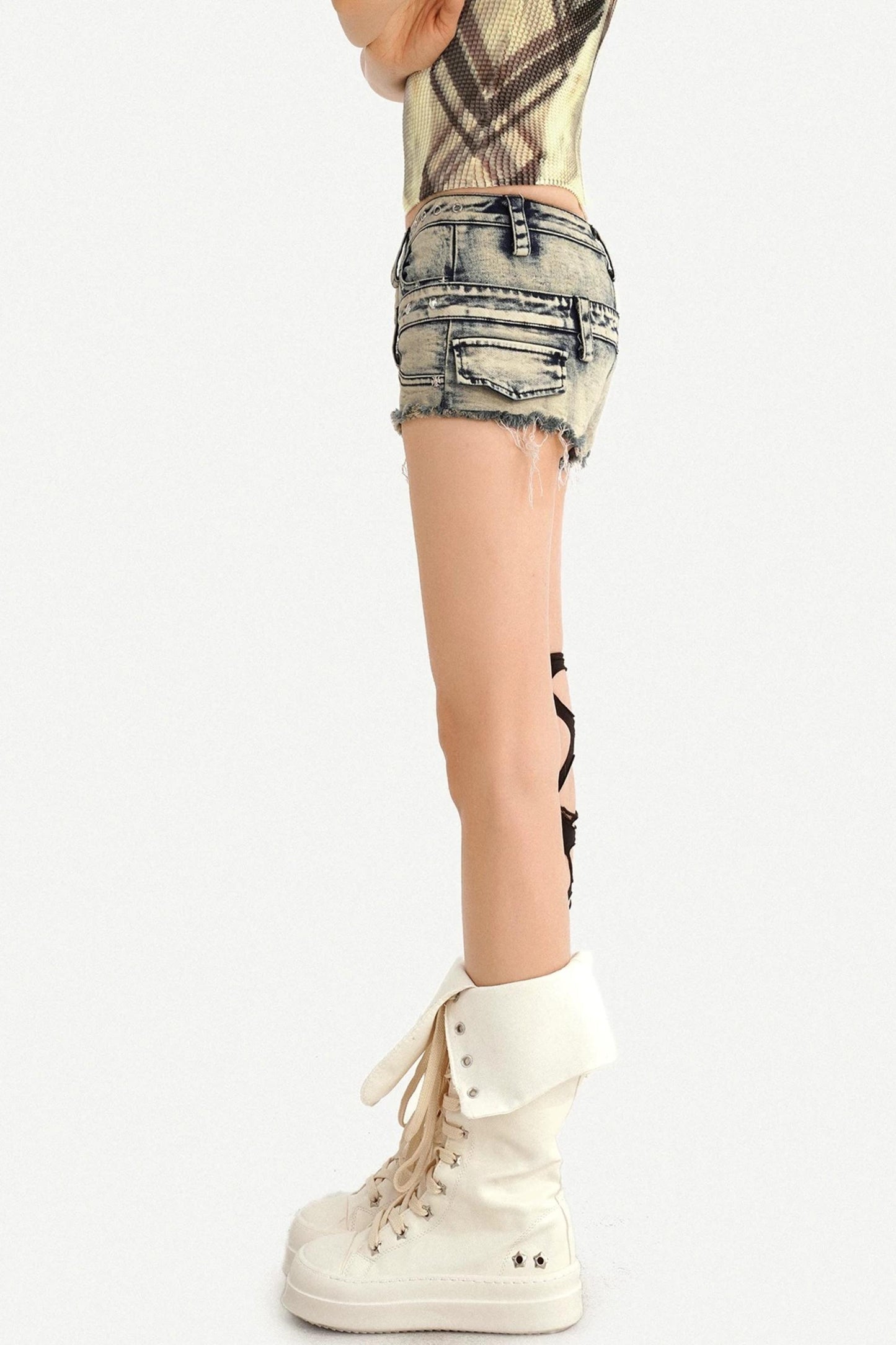 Distressed Low-Waist Denim Shorts