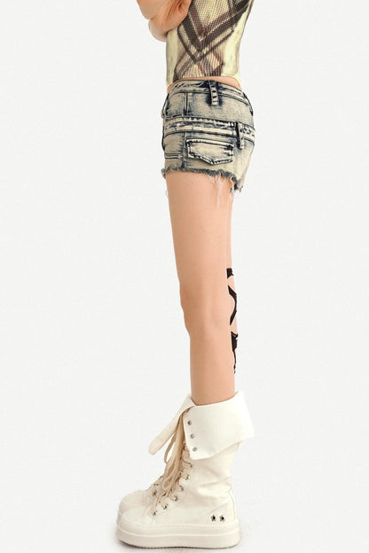 Distressed Low-Waist Denim Shorts