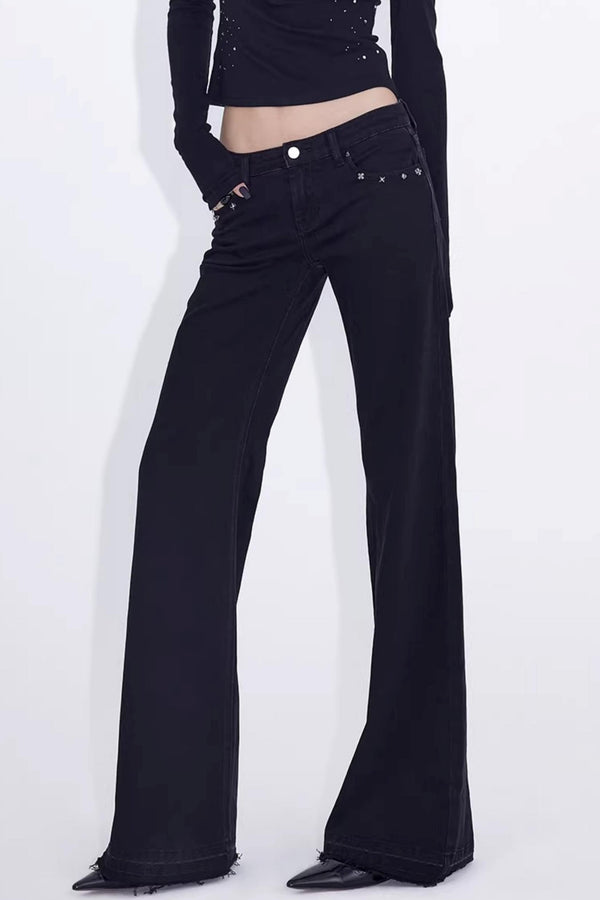 Black Rivet Flared Jeans