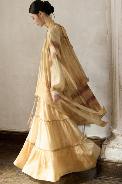 Romantic Lace-up Flowing Skirt Set-Up