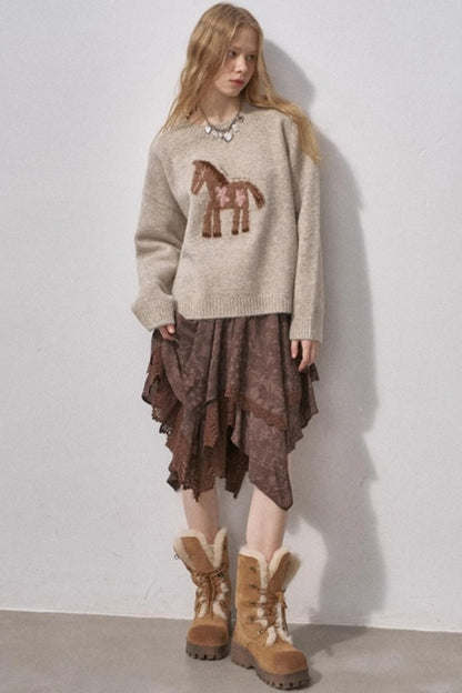 Lace Asymmetrical Layered Skirt