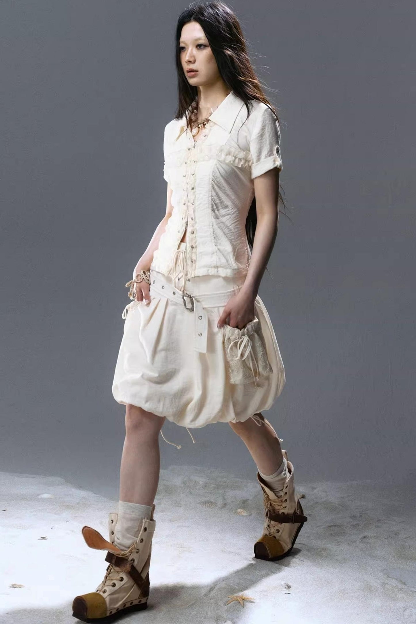 Vintage Lace Pleated Blouse