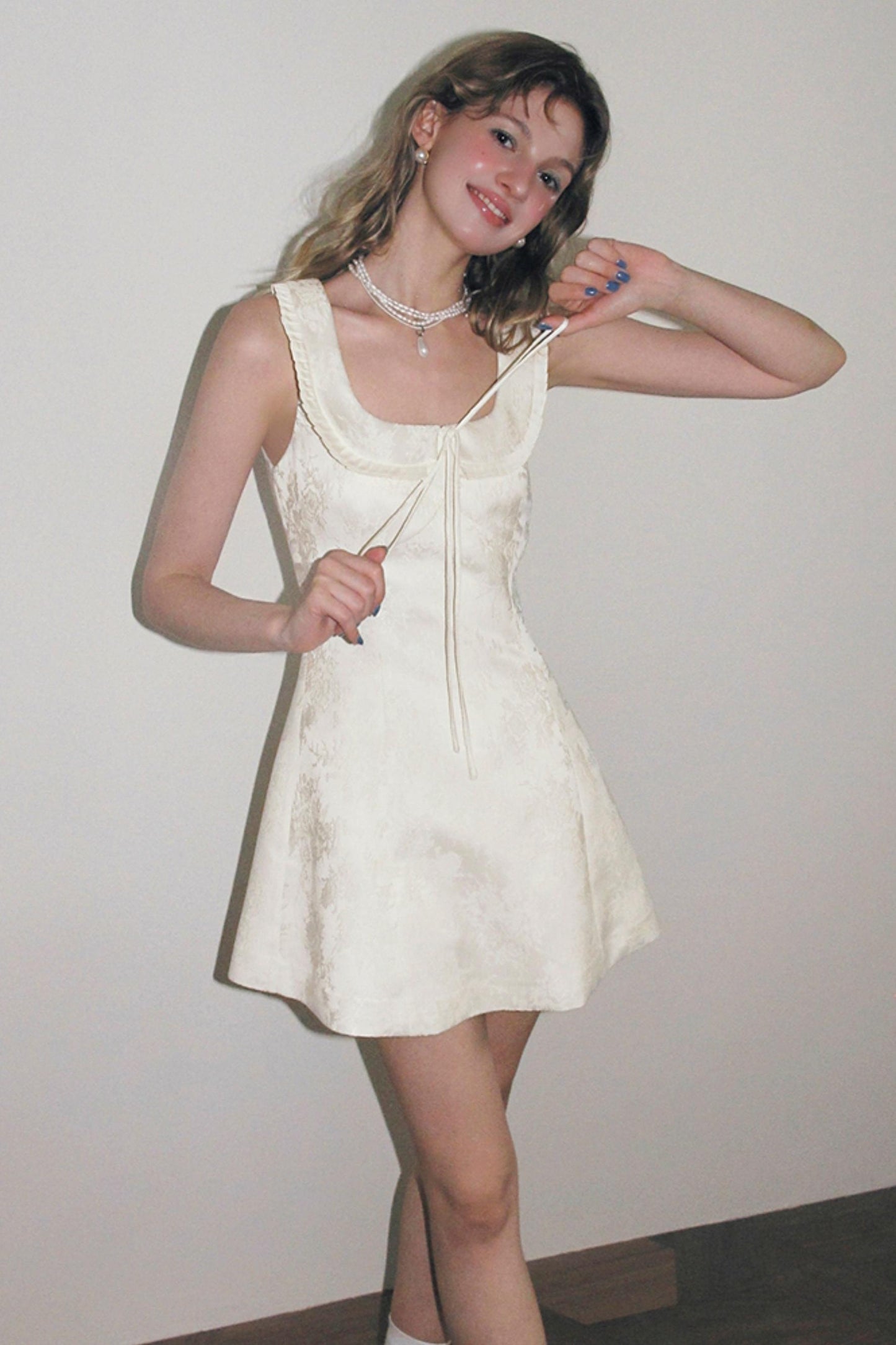 Beige A-line Mini Dress Set