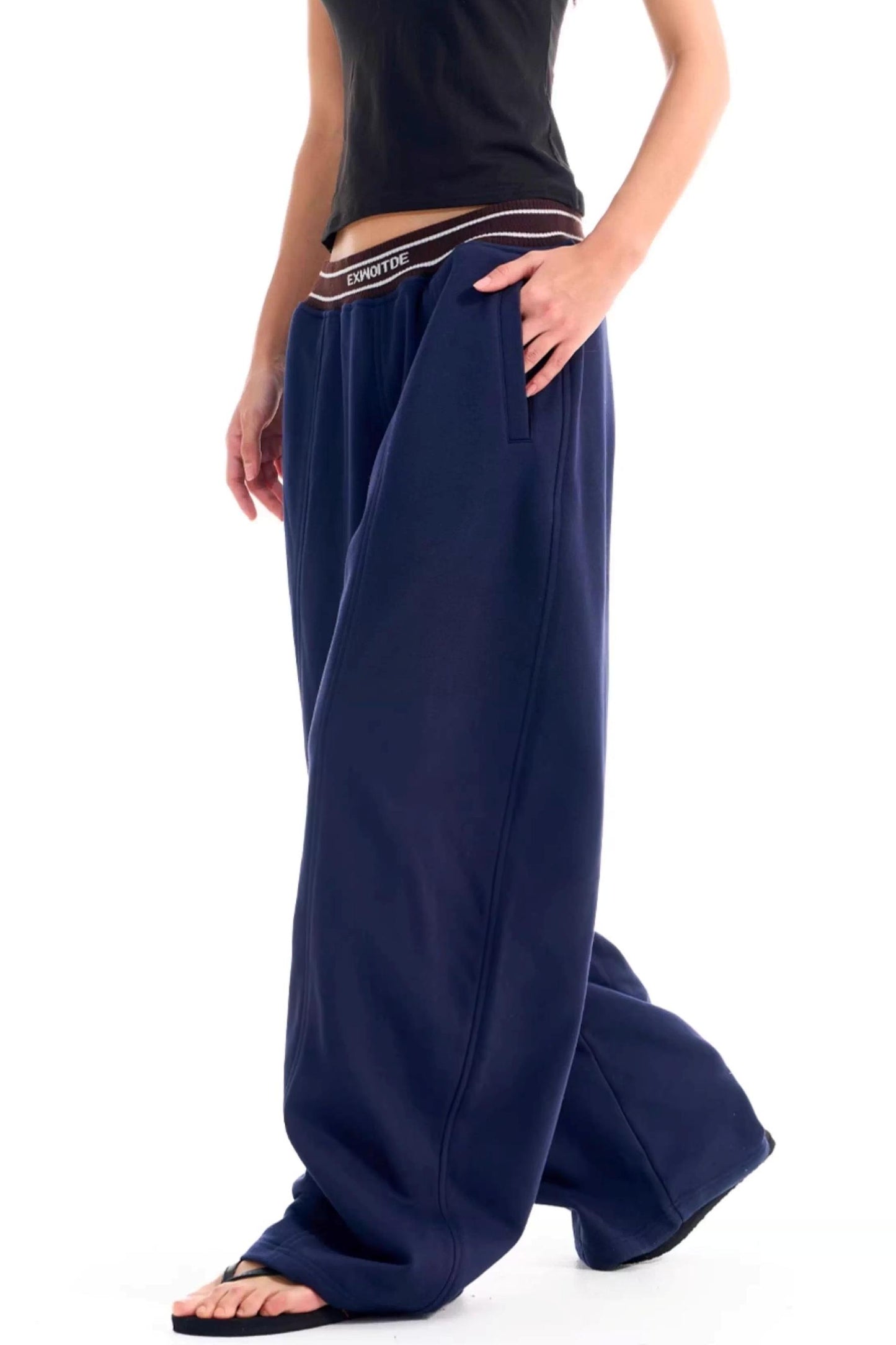 Contrast Ribbed Wide-Leg Pants