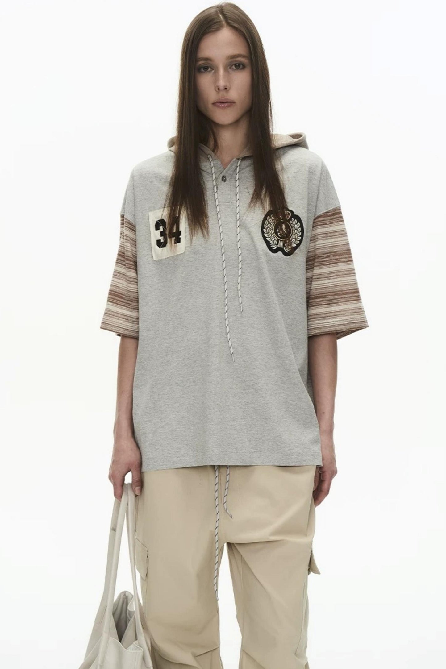 Hooded Striped Badge T-Shirt