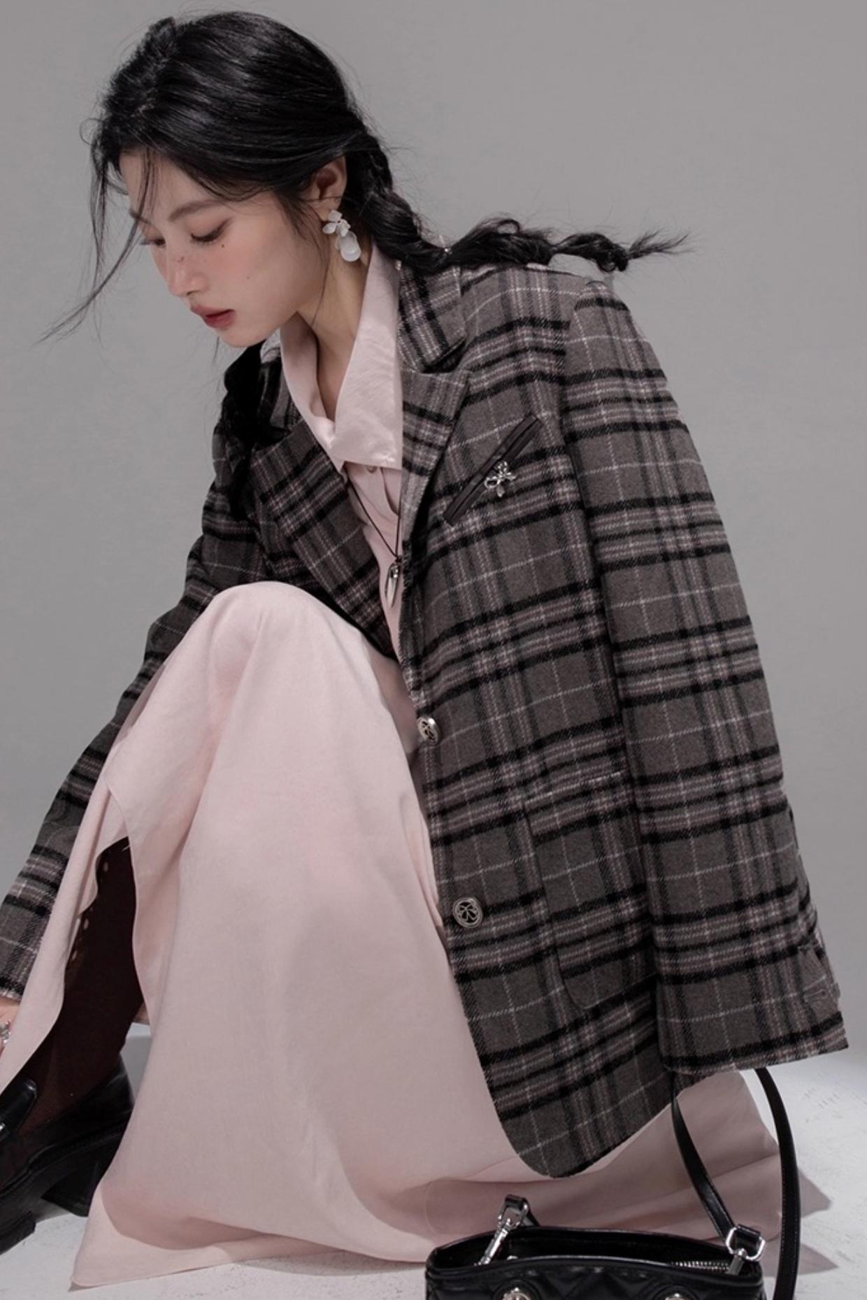 Wool Plaid Patchwork Tweed Jacket